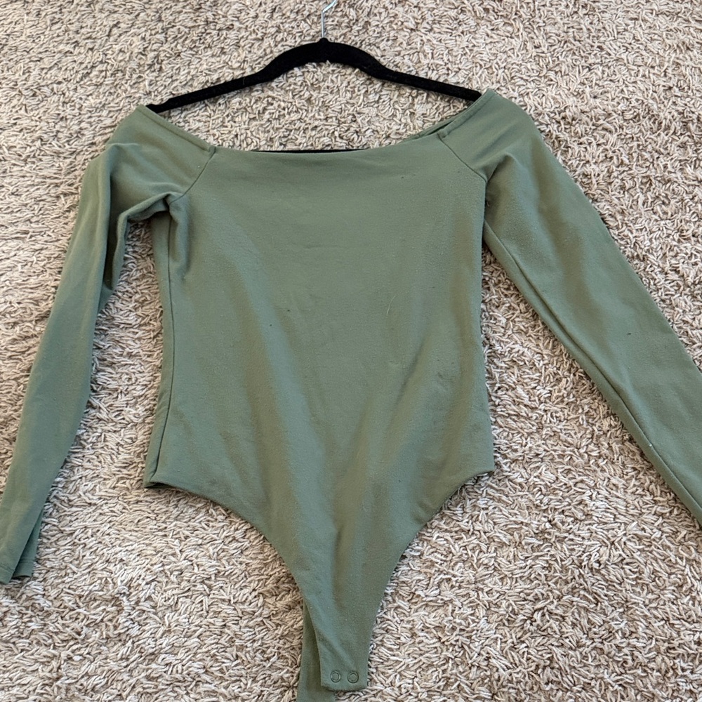 Nuuds Olive Green off shoulder bodysuit